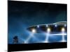3D Rendering of Flying Saucer Ufo on Night Background-oorka-Mounted Art Print