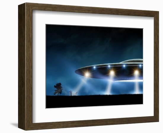 3D Rendering of Flying Saucer Ufo on Night Background-oorka-Framed Art Print