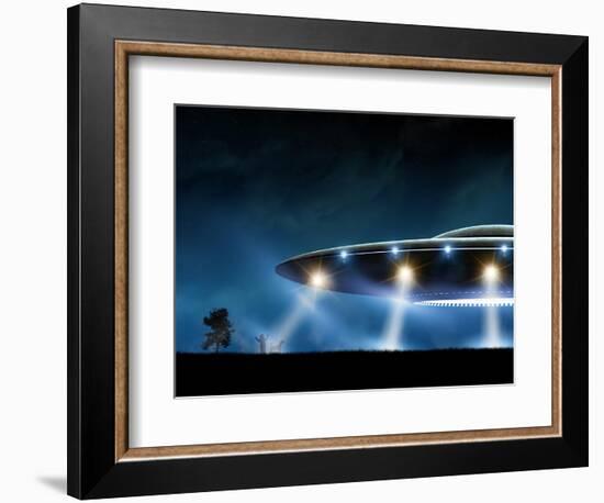 3D Rendering of Flying Saucer Ufo on Night Background-oorka-Framed Art Print