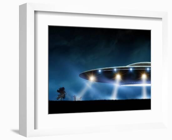 3D Rendering of Flying Saucer Ufo on Night Background-oorka-Framed Art Print