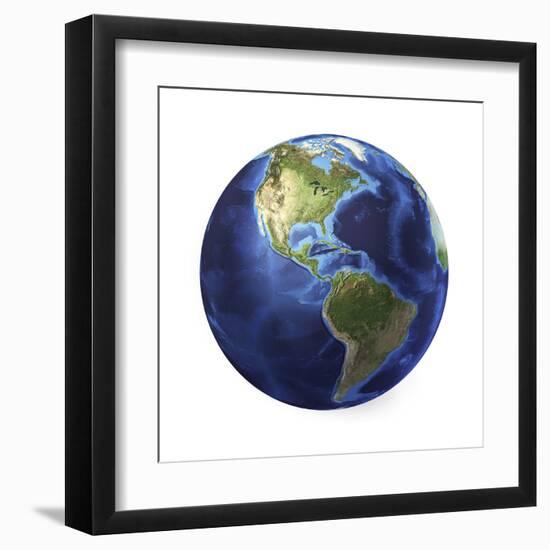 3D Rendering of Planet Earth, Centered on North America and South America-null-Framed Art Print