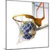 3D Rendering of Planet Earth Falling Into a Basketball Hoop-Stocktrek Images-Mounted Photographic Print