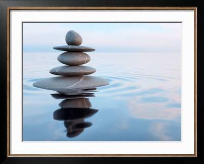 3D Rendering of Zen Stones in Water with Reflection - Peace Balance  Meditation Relaxation Concept' Photographic Print - f9photos