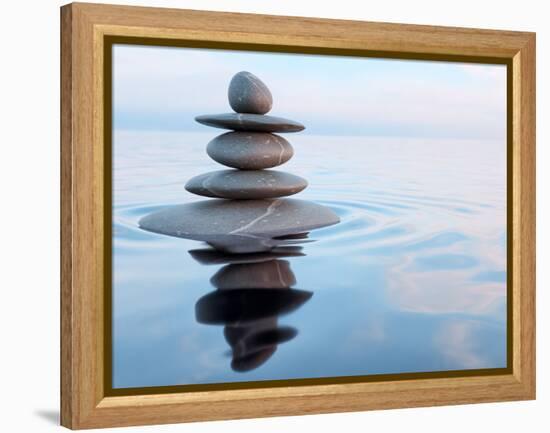 3D Rendering of Zen Stones in Water with Reflection - Peace Balance Meditation Relaxation Concept-f9photos-Framed Premier Image Canvas