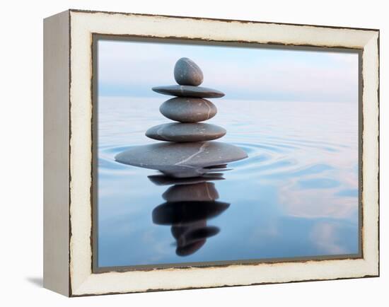 3D Rendering of Zen Stones in Water with Reflection - Peace Balance Meditation Relaxation Concept-f9photos-Framed Premier Image Canvas