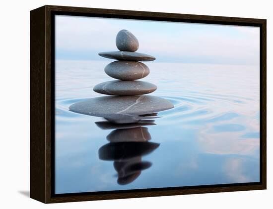 3D Rendering of Zen Stones in Water with Reflection - Peace Balance Meditation Relaxation Concept-f9photos-Framed Premier Image Canvas