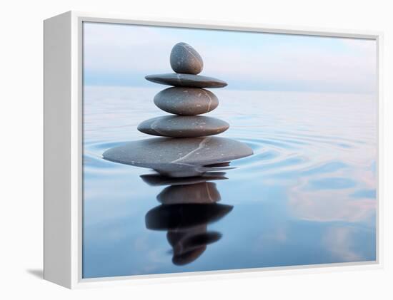 3D Rendering of Zen Stones in Water with Reflection - Peace Balance Meditation Relaxation Concept-f9photos-Framed Premier Image Canvas