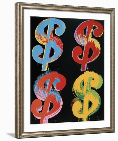 $4, 1982 (blue, red, orange, yellow)-Andy Warhol-Framed Art Print