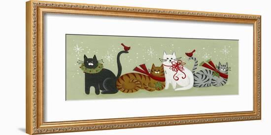 4 Holiday Cats and 2 Cardinals-Beverly Johnston-Framed Giclee Print