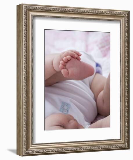 4 Month Old Baby Girl Holding Her Foot-Amanda Hall-Framed Photographic Print