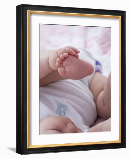 4 Month Old Baby Girl Holding Her Foot-Amanda Hall-Framed Photographic Print