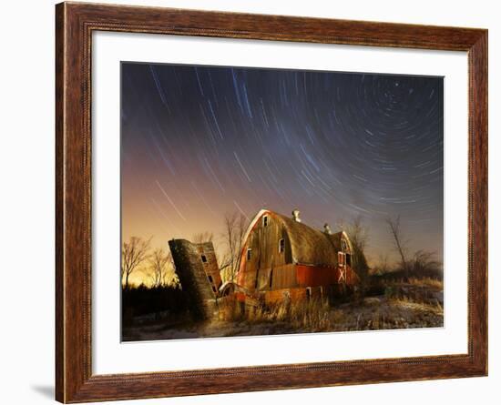 45-Minute Exposure for Circular Star Tracks over This Run-Down Barn Near Iron River, Wisconsin-null-Framed Photographic Print