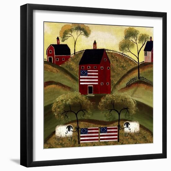 4th July Sheep Red Barns-Cheryl Bartley-Framed Giclee Print