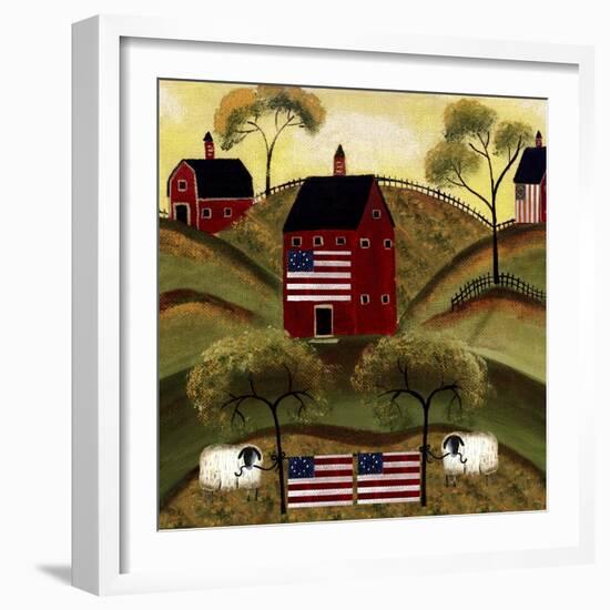 4th July Sheep Red Barns-Cheryl Bartley-Framed Giclee Print