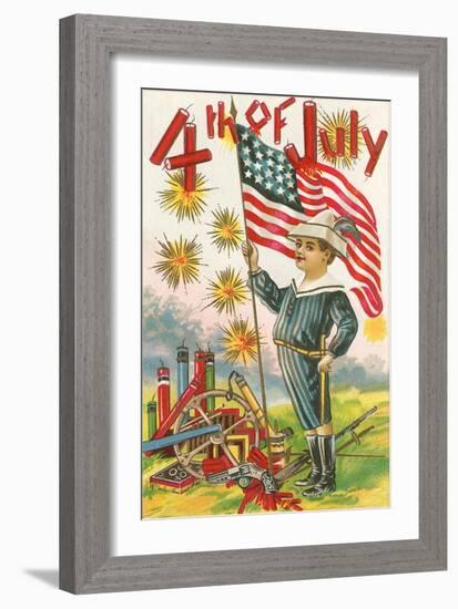 4th of July, Boy with Flag-null-Framed Art Print