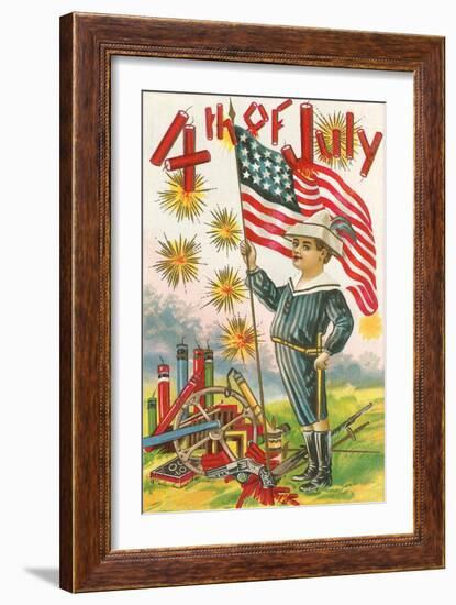 4th of July, Boy with Flag-null-Framed Art Print