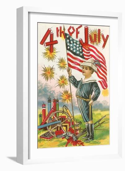 4th of July, Boy with Flag-null-Framed Art Print