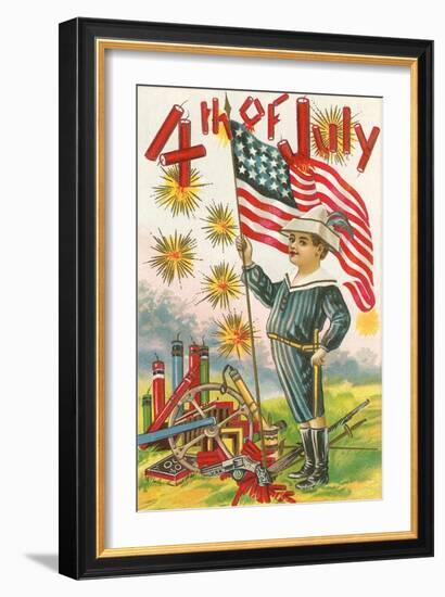 4th of July, Boy with Flag-null-Framed Art Print