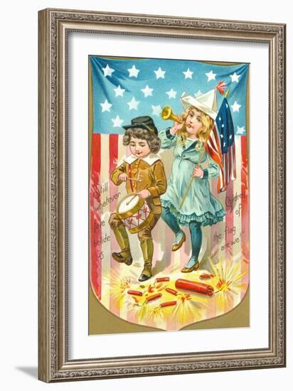 4th of July, Children with Bugle and Drum-null-Framed Art Print
