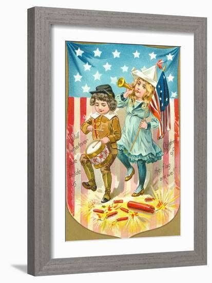 4th of July, Children with Bugle and Drum-null-Framed Art Print