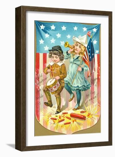 4th of July, Children with Bugle and Drum-null-Framed Art Print