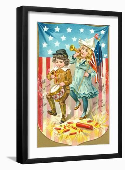 4th of July, Children with Bugle and Drum-null-Framed Art Print