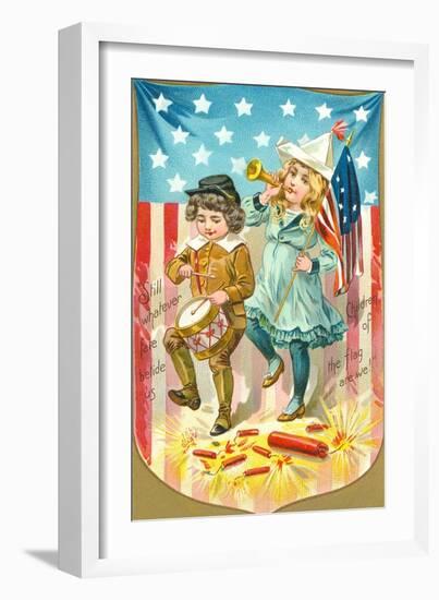 4th of July, Children with Bugle and Drum-null-Framed Art Print