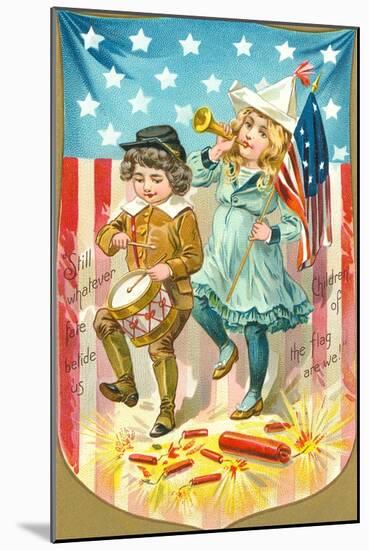 4th of July, Children with Bugle and Drum-null-Mounted Art Print