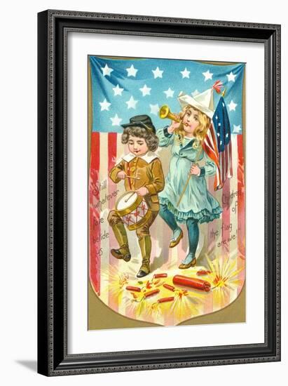 4th of July, Children with Bugle and Drum-null-Framed Art Print