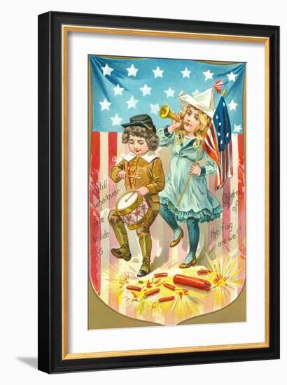 4th of July, Children with Bugle and Drum-null-Framed Art Print