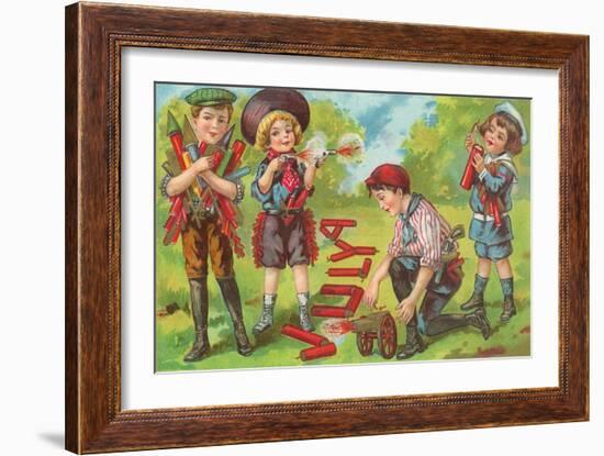 4th of July, Children with Fireworks-null-Framed Art Print