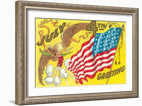 4th of July, Eagle with Firecrackers-null-Framed Art Print