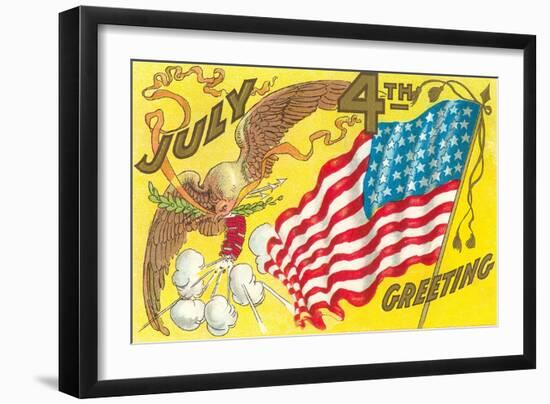 4th of July, Eagle with Firecrackers-null-Framed Art Print