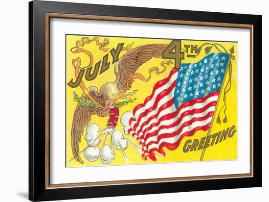 4th of July, Eagle with Firecrackers-null-Framed Art Print