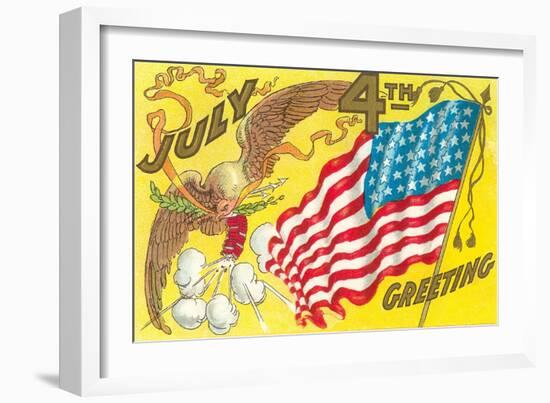 4th of July, Eagle with Firecrackers-null-Framed Art Print