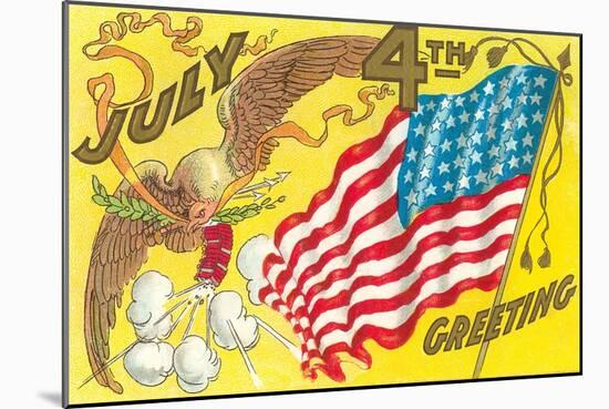 4th of July, Eagle with Firecrackers-null-Mounted Art Print