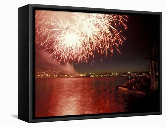 4th of July Fireworks on Lake Union, Seattle, Washington, USA-William Sutton-Framed Premier Image Canvas