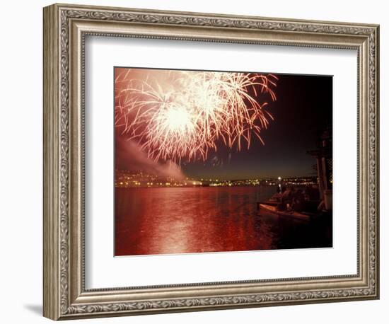 4th of July Fireworks on Lake Union, Seattle, Washington, USA-William Sutton-Framed Photographic Print