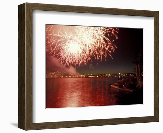 4th of July Fireworks on Lake Union, Seattle, Washington, USA-William Sutton-Framed Photographic Print