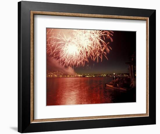 4th of July Fireworks on Lake Union, Seattle, Washington, USA-William Sutton-Framed Photographic Print