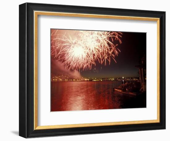 4th of July Fireworks on Lake Union, Seattle, Washington, USA-William Sutton-Framed Photographic Print