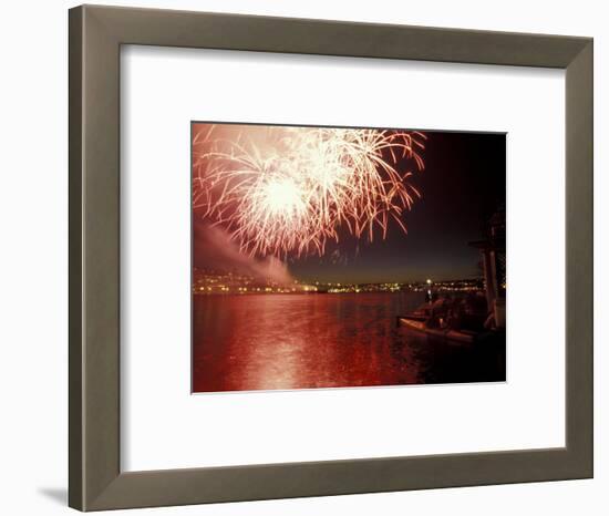 4th of July Fireworks on Lake Union, Seattle, Washington, USA-William Sutton-Framed Photographic Print