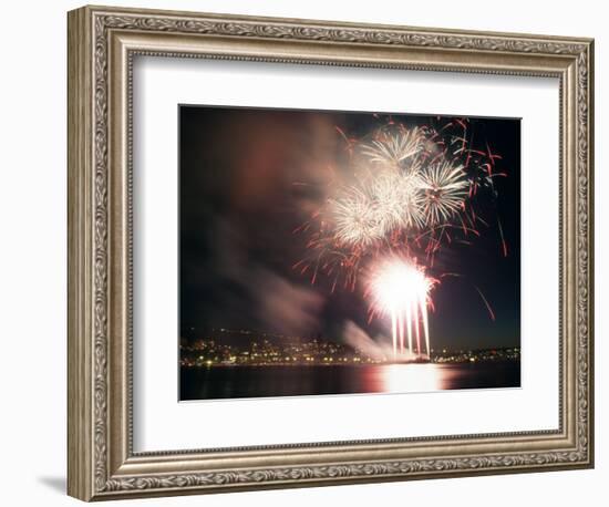 4th of July Fireworks over Lake Union in Seattle, Washington, USA-William Sutton-Framed Photographic Print