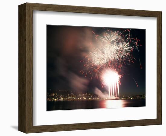 4th of July Fireworks over Lake Union in Seattle, Washington, USA-William Sutton-Framed Photographic Print