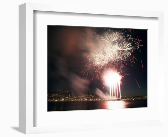 4th of July Fireworks over Lake Union in Seattle, Washington, USA-William Sutton-Framed Photographic Print