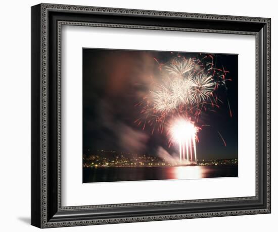 4th of July Fireworks over Lake Union in Seattle, Washington, USA-William Sutton-Framed Photographic Print