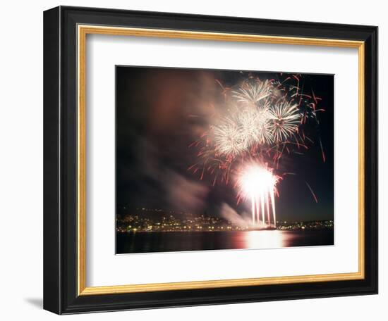 4th of July Fireworks over Lake Union in Seattle, Washington, USA-William Sutton-Framed Photographic Print