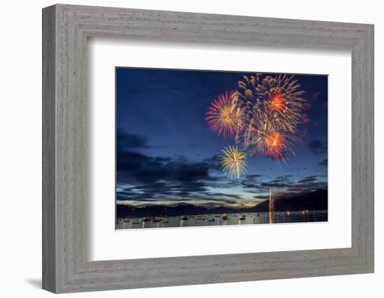 4th of July Fireworks over Whitefish Lake in Whitefish, Montana-Chuck Haney-Framed Photographic Print