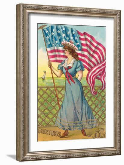 4th of July, Lady with Flag-null-Framed Art Print