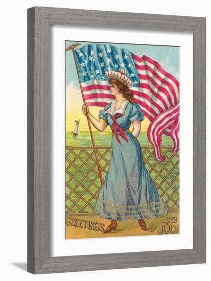 4th of July, Lady with Flag-null-Framed Art Print